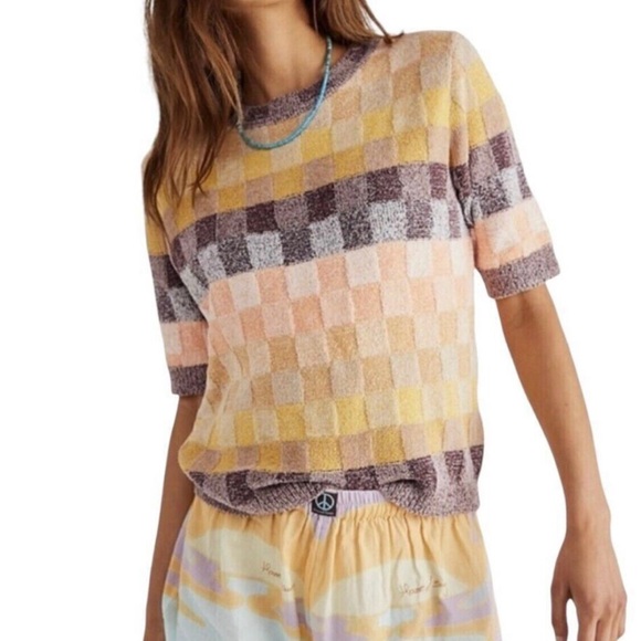 Free People Tops - Free People Multicolor Checkered Blouse